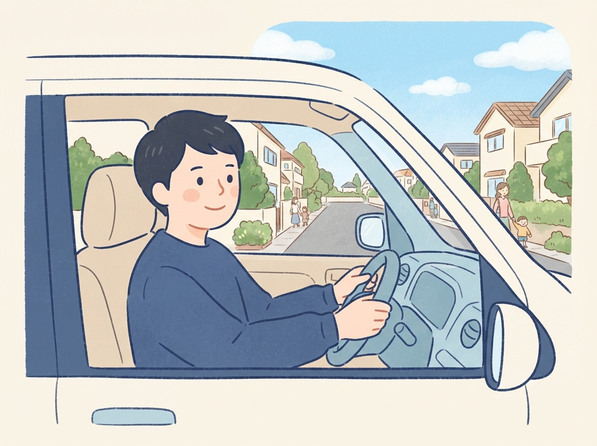 ふだんどおり車を運転している男性。払っている間は何も起きない