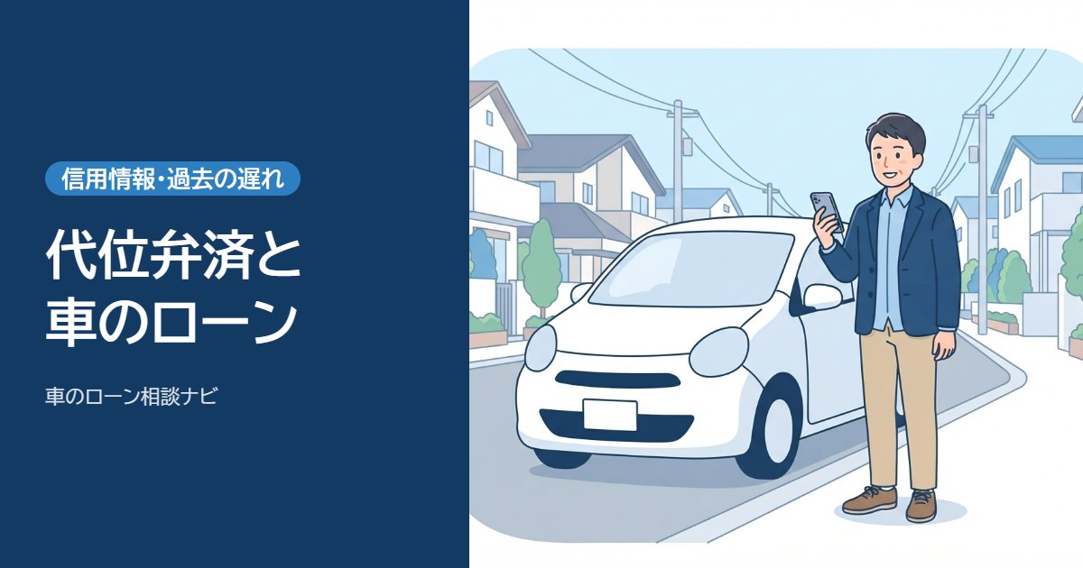 代位弁済と車のローン。スマホを手に、車の横で前を見ている男性