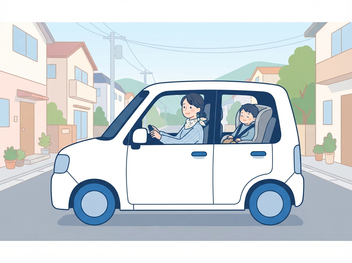 朝、軽自動車に子どもを乗せて送り迎えをしている母親